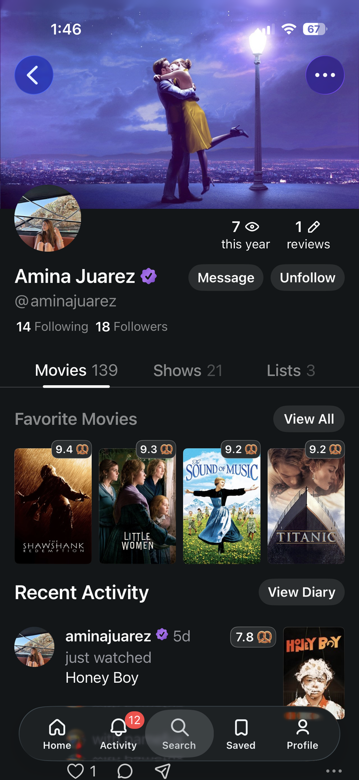 Pretzel watchlist screen with filters and saved titles.